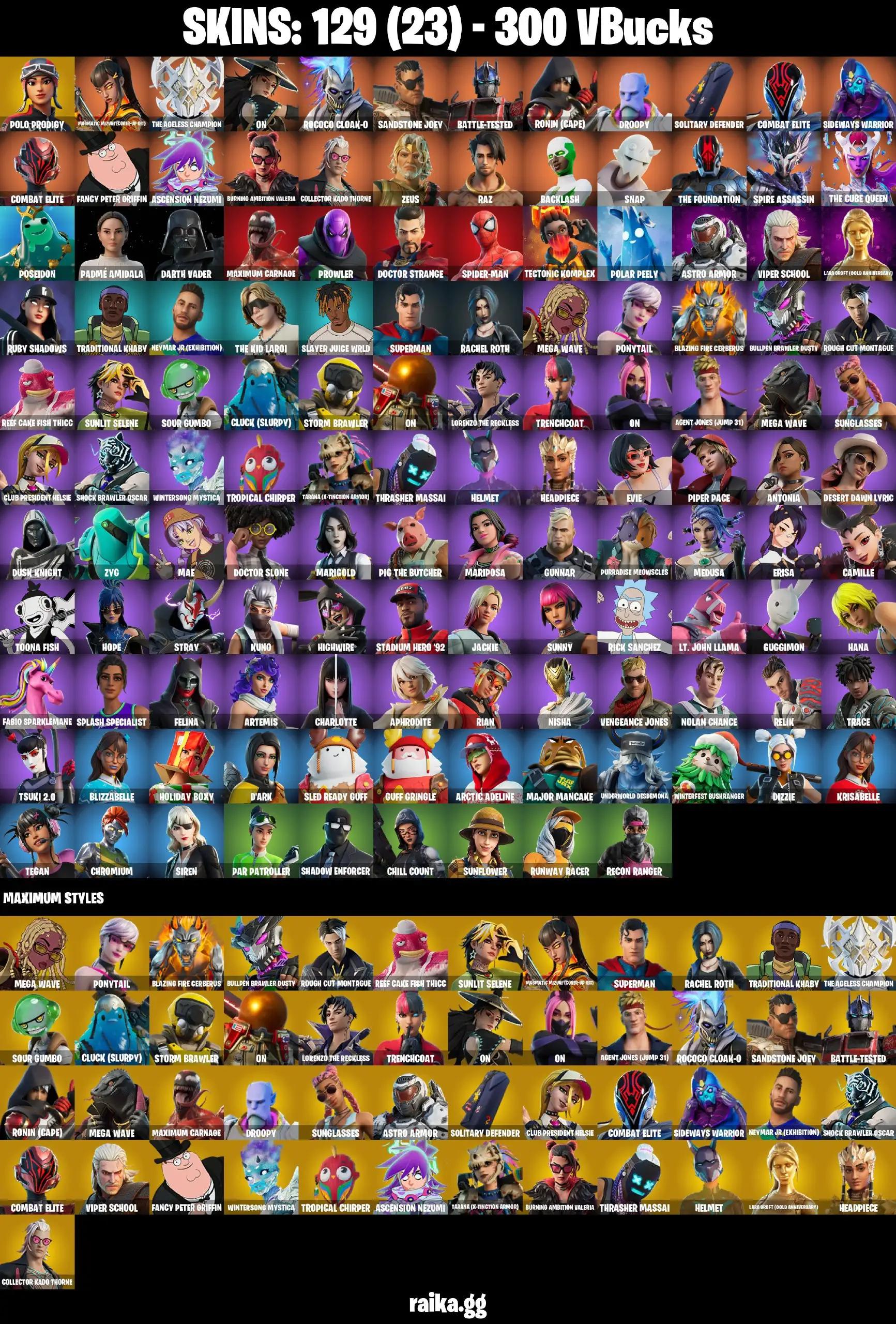 🔥 OG STACKED ACCOUNT🔥 ACCOUNT 129 skins | Polo Prodigy | Gold Lara Croft | Darth Vader | Spider-Man | Optimus Prime | Snap | Splash Specialist